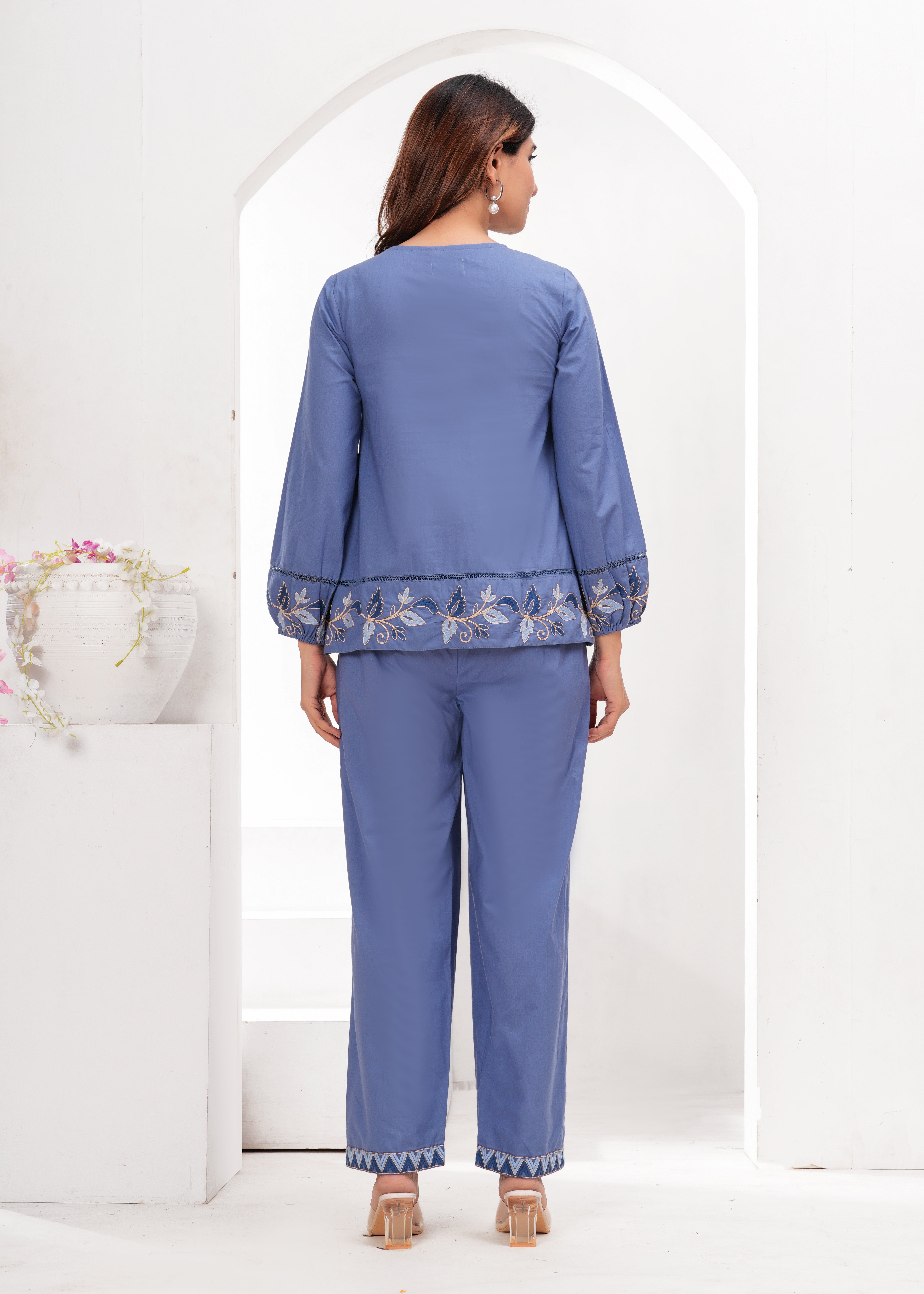 Blue Embroidered Coord Set