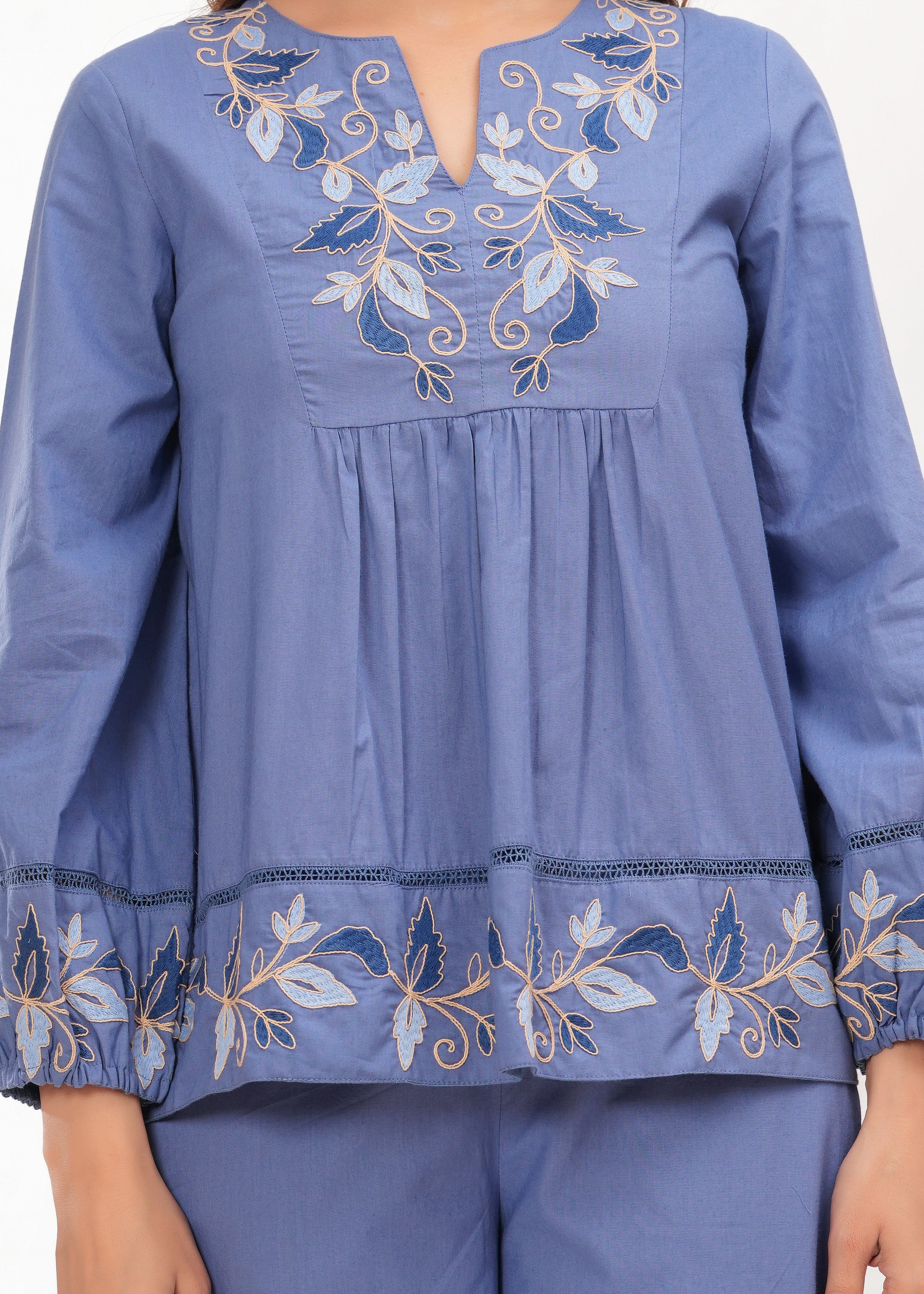 Blue Embroidered Coord Set