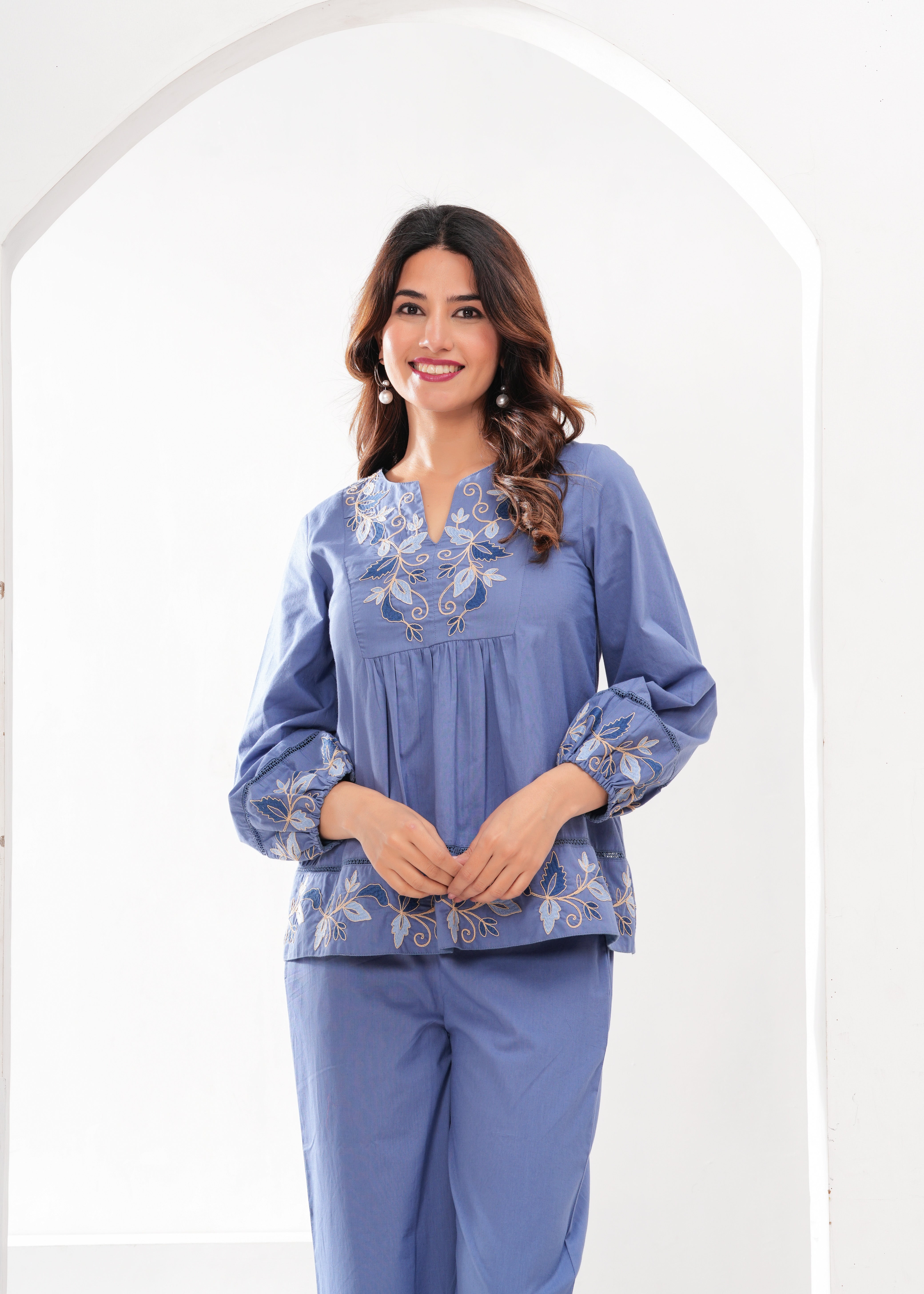 Blue Embroidered Coord Set