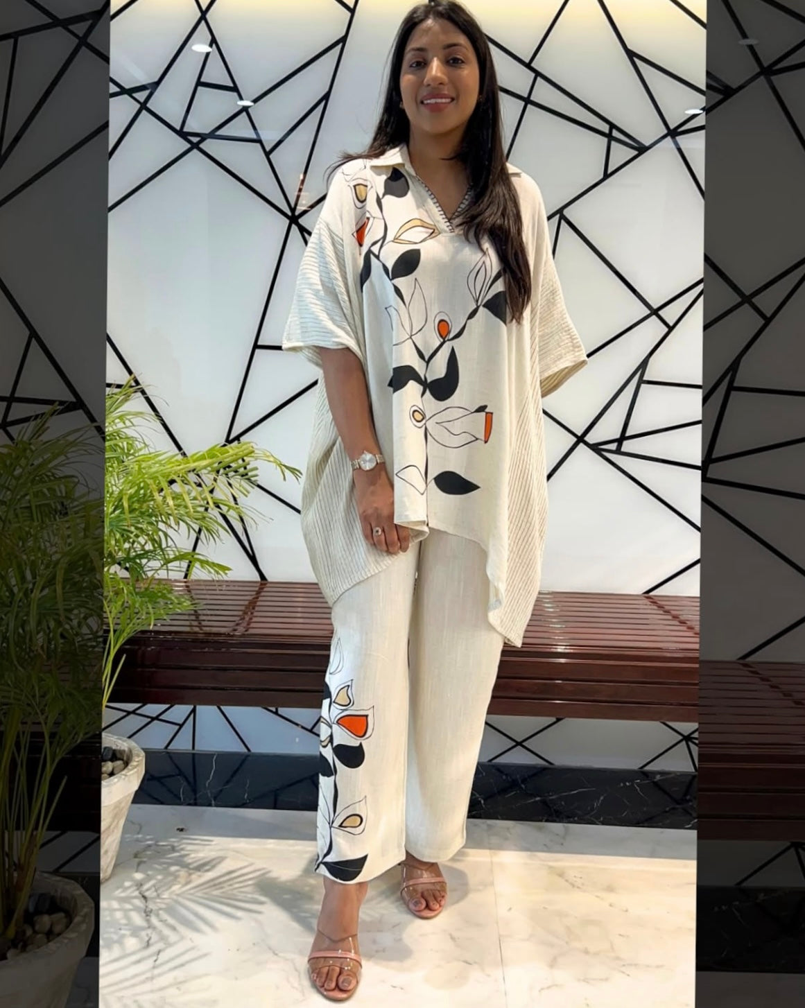 Abstract Leaf Printed Linen Coord Set