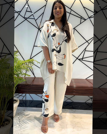 Abstract Leaf Printed Linen Coord Set