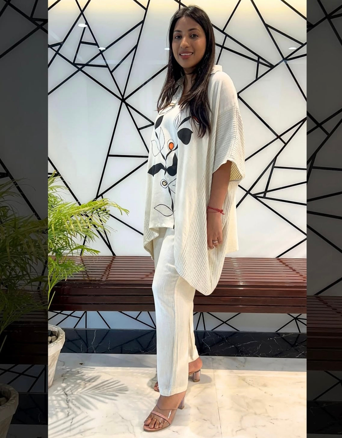 Abstract Leaf Printed Linen Coord Set