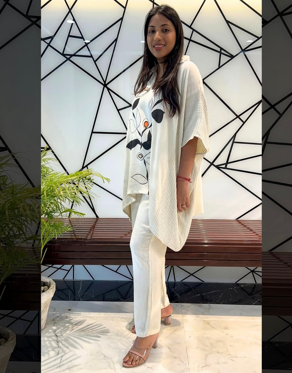 Abstract Leaf Printed Linen Coord Set