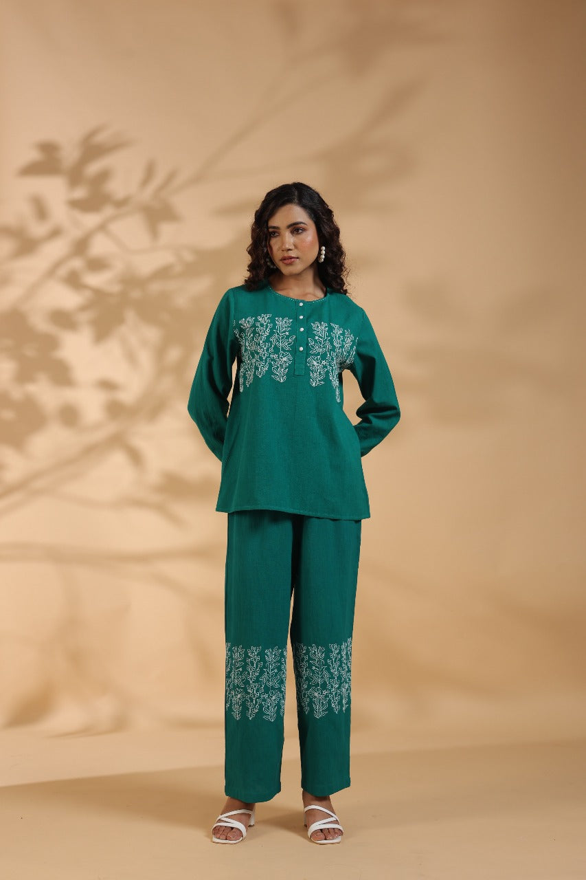 Emerald Green Embroidered Coord Set