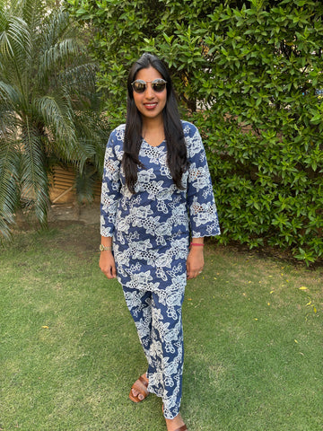 Navy Floral Embroidered Coord Set