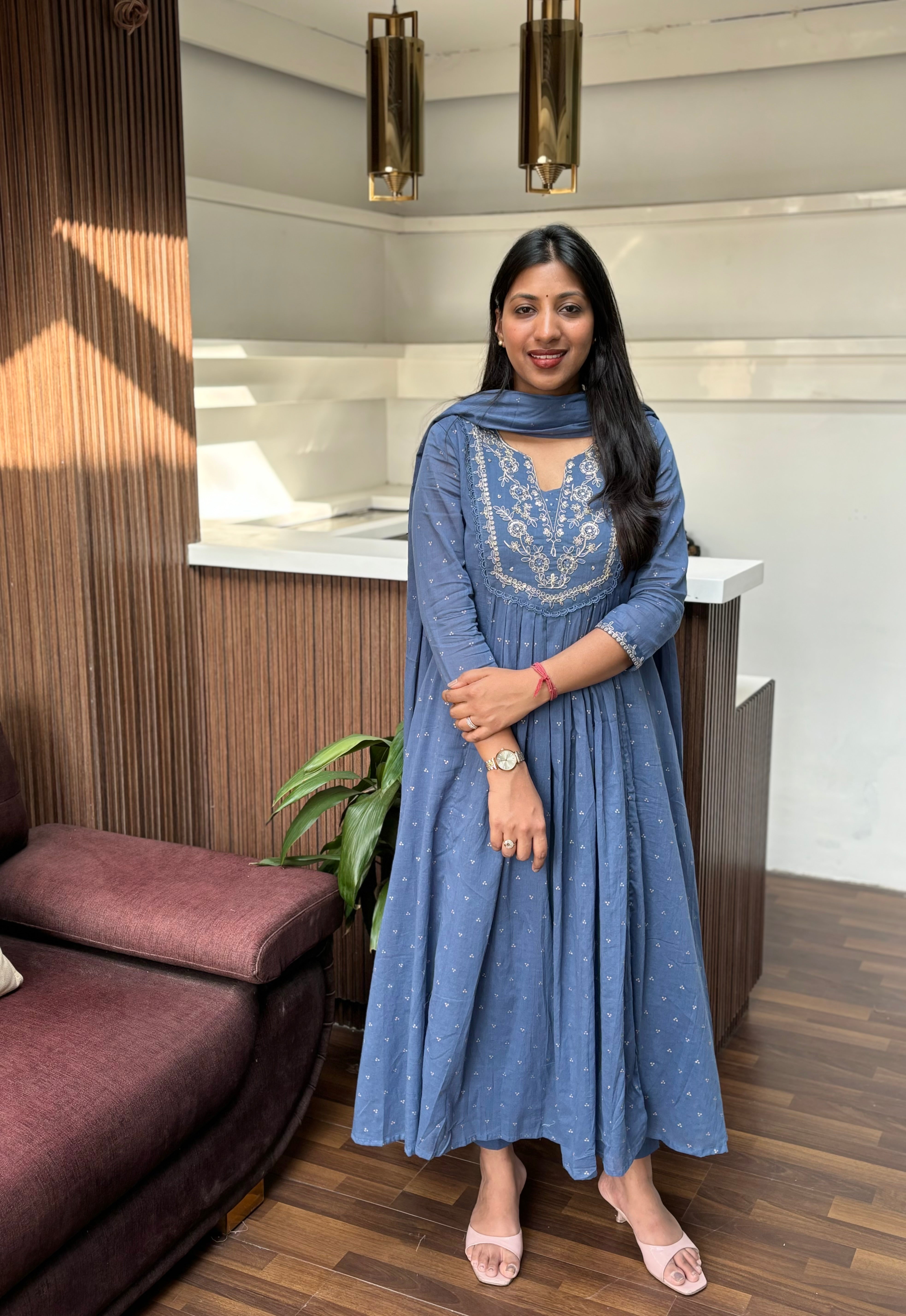 Dusty Blue Flared Kurta Set