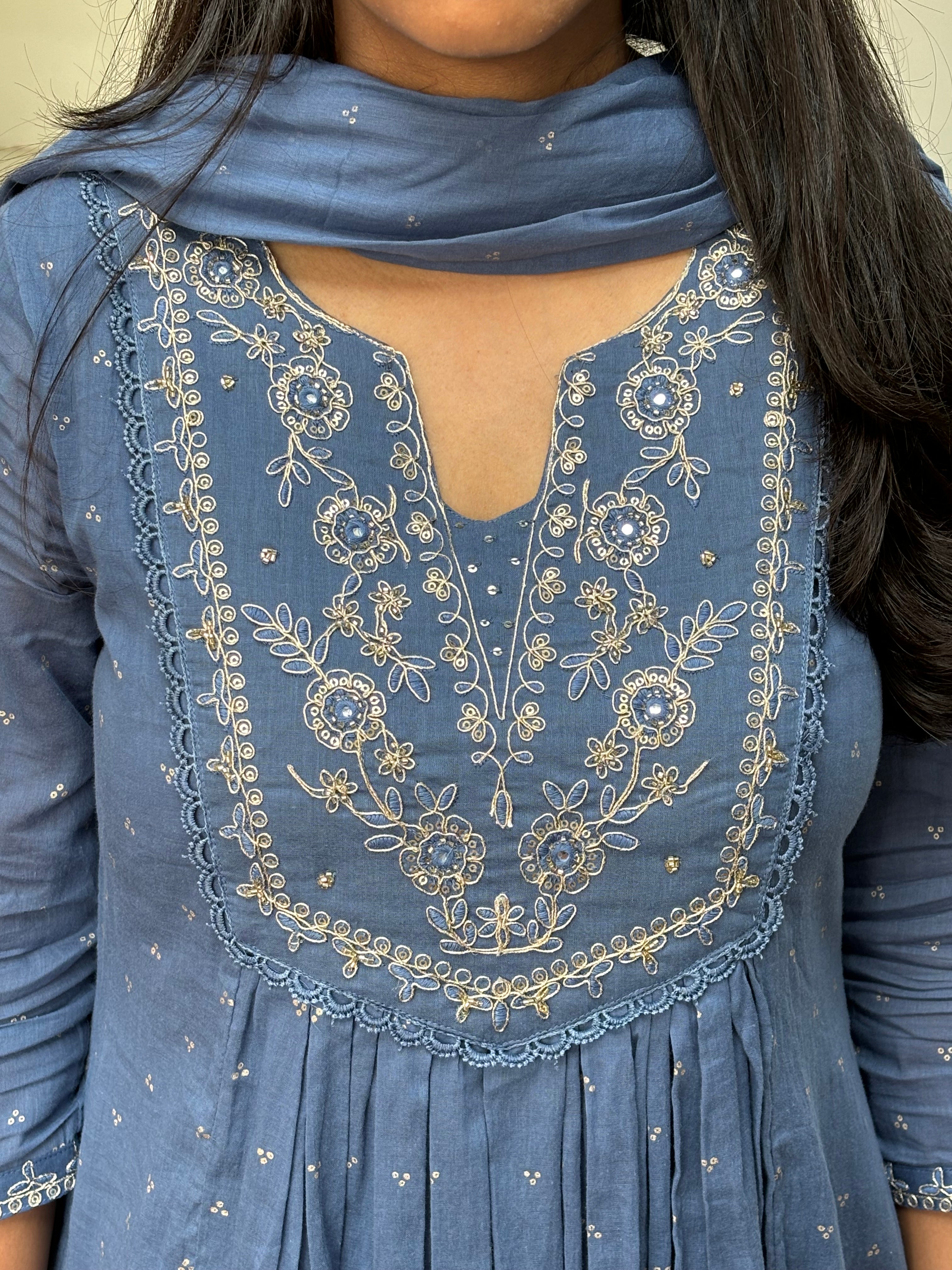 Dusty Blue Flared Kurta Set