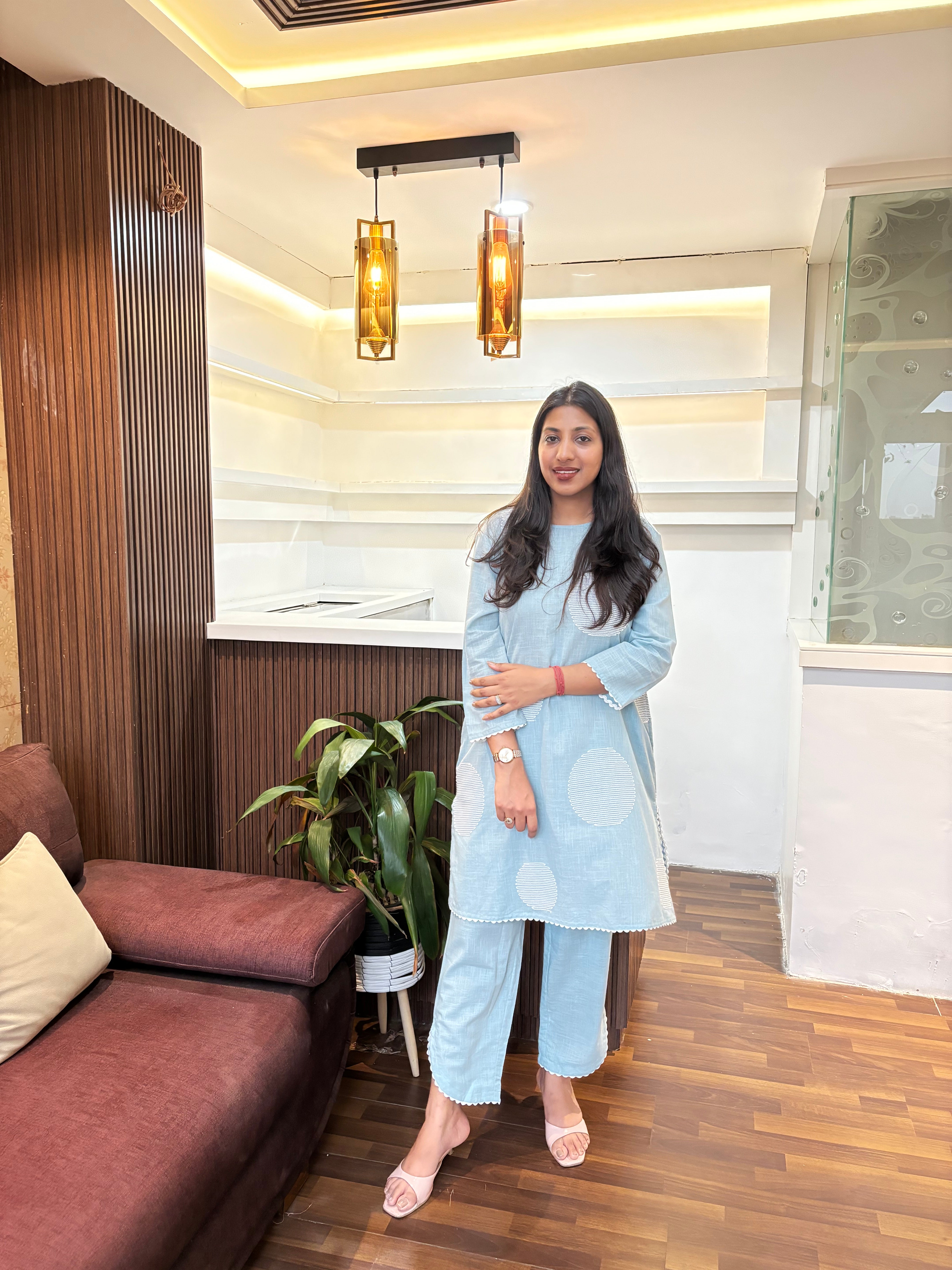 Sky Blue Embroidered Coord Set