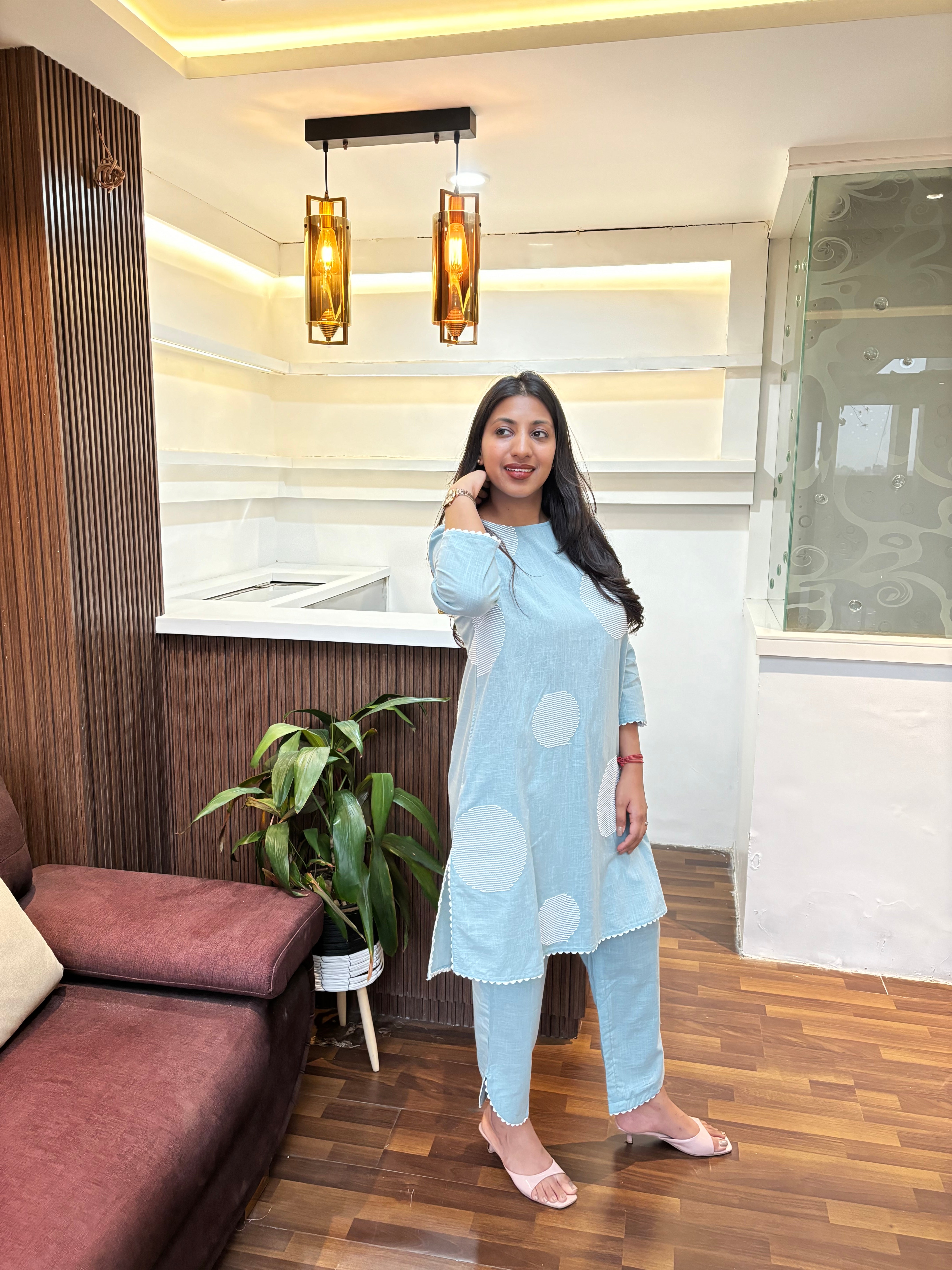 Sky Blue Embroidered Coord Set