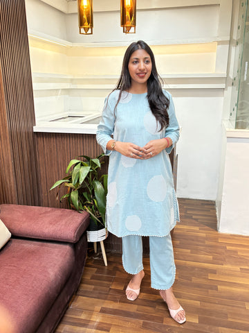 Sky Blue Embroidered Coord Set