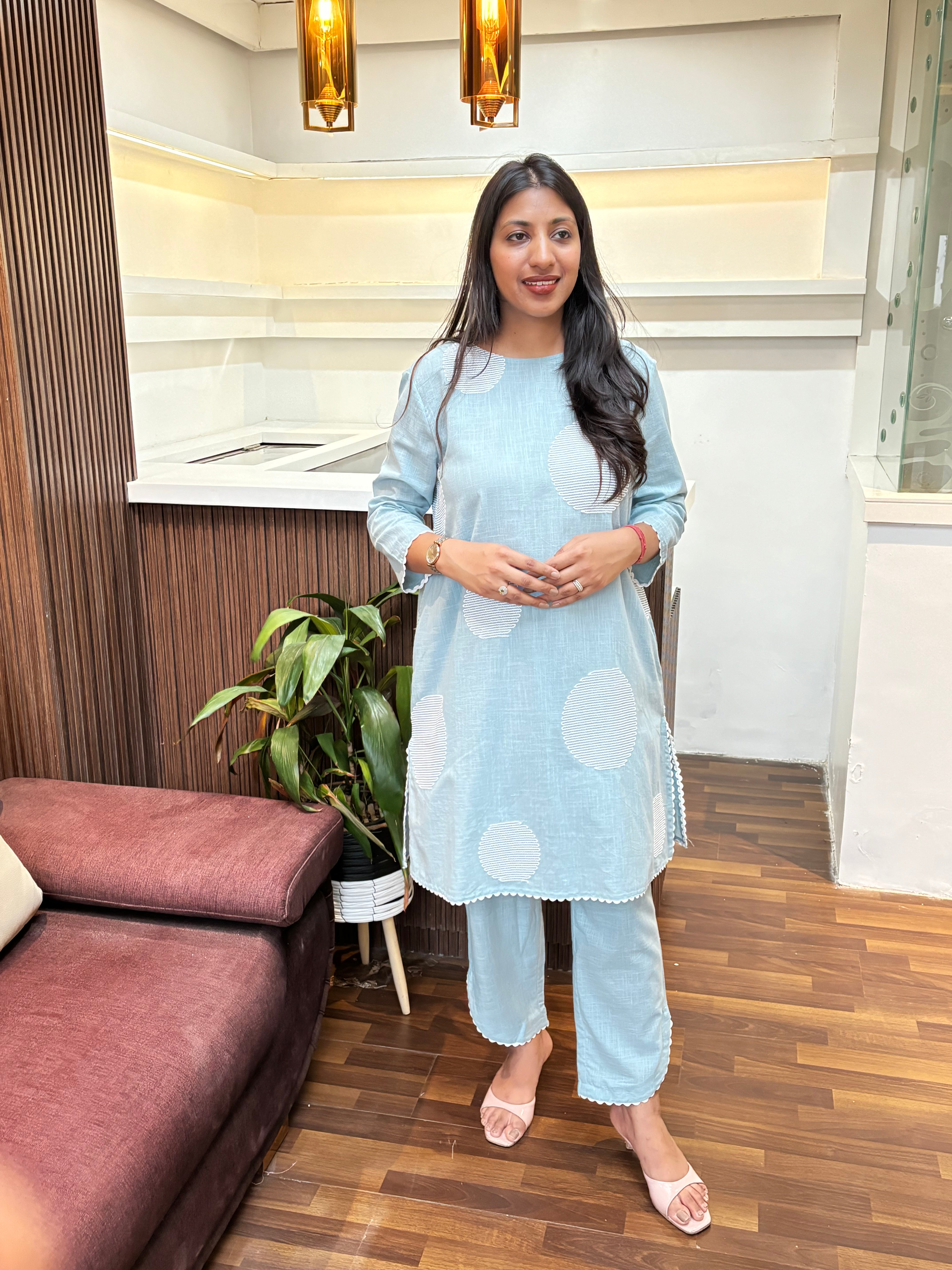 Sky Blue Embroidered Coord Set