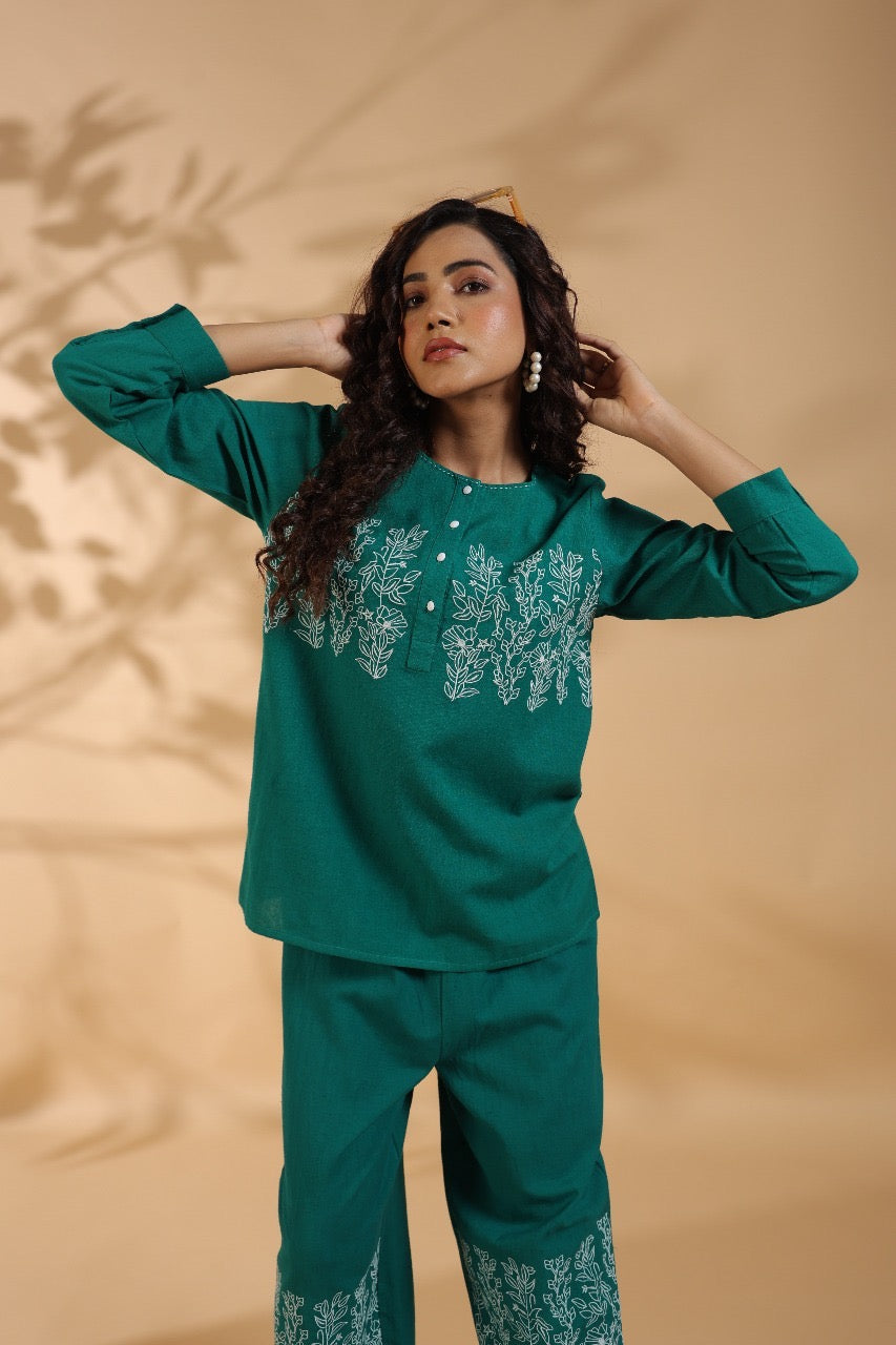 Emerald Green Embroidered Coord Set