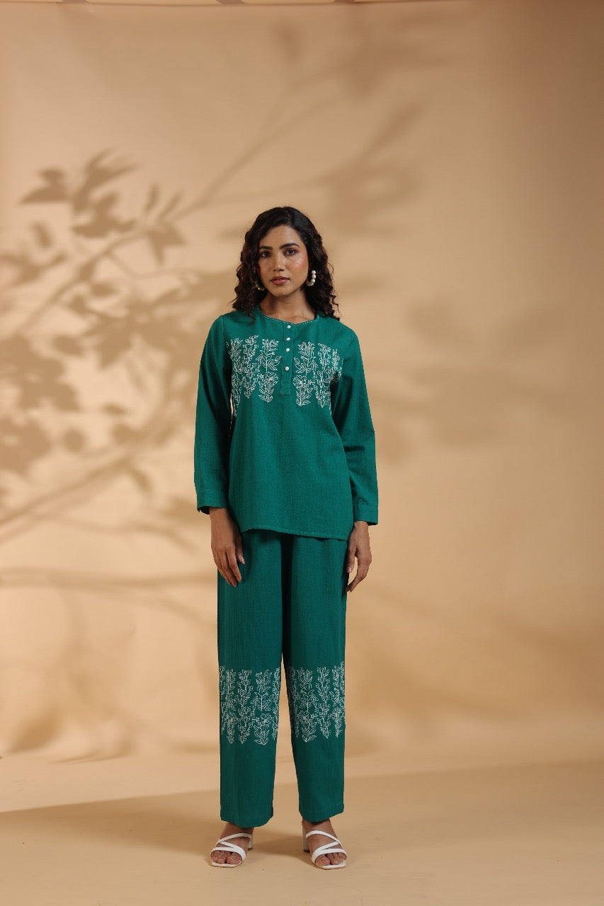 Emerald Green Embroidered Coord Set