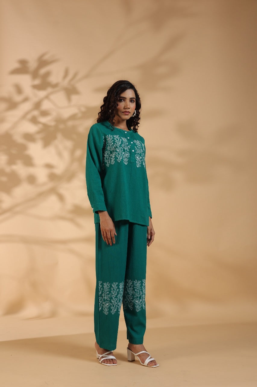 Emerald Green Embroidered Coord Set