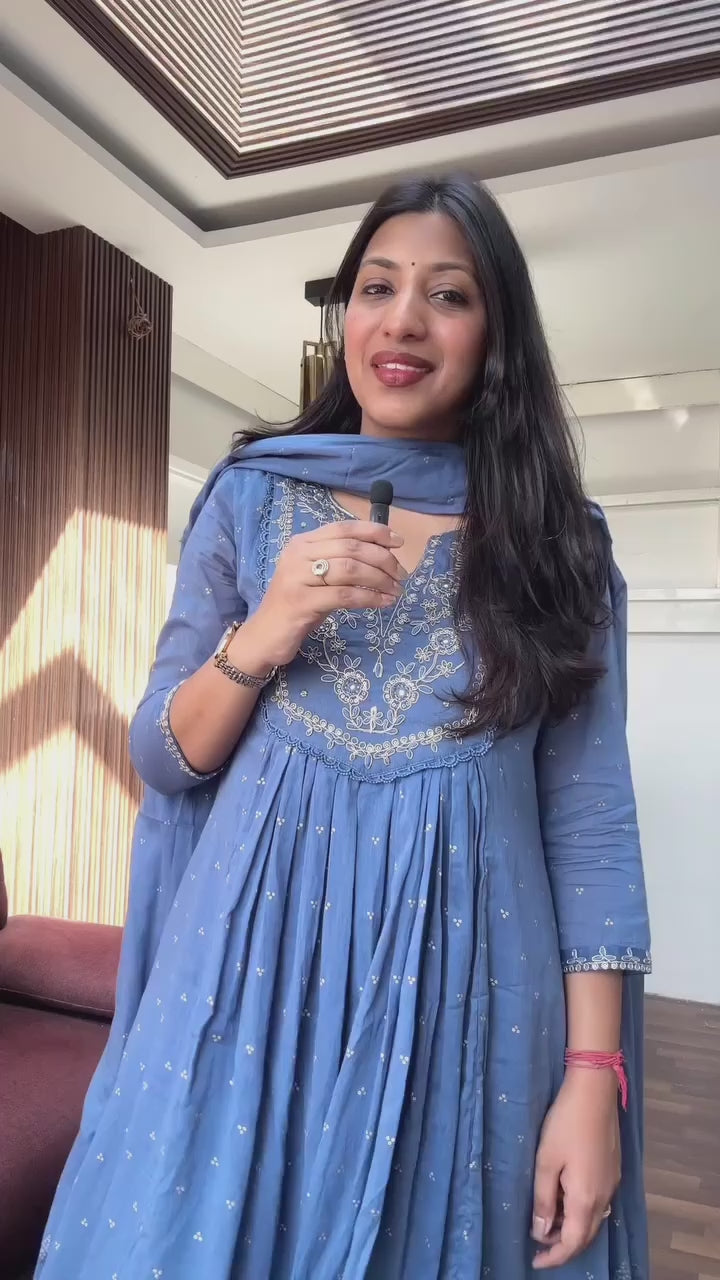 Dusty Blue Flared Kurta Set