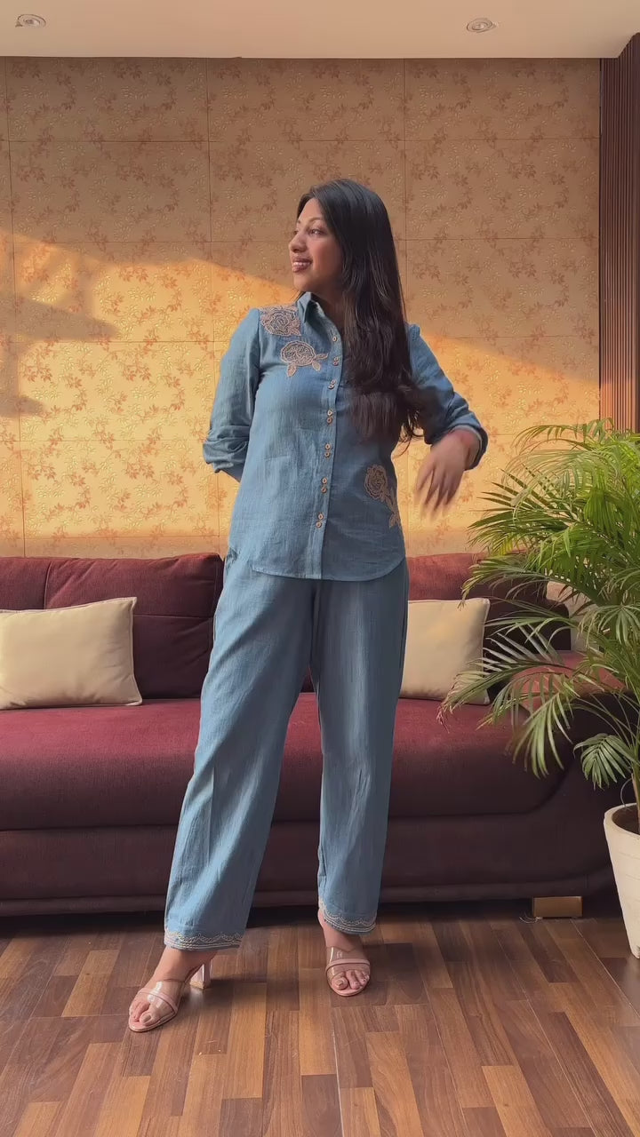 Embroidered Denim Coord Set